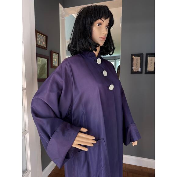 Vintage Purple Sateen Lined Duster Swing Coat 3 button closing large - Picture 15 of 16